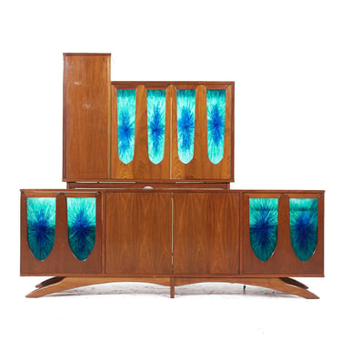 Vladimir Kagan Style Mid Century Walnut and Glass Modern Credenza and Hutch - mcm 