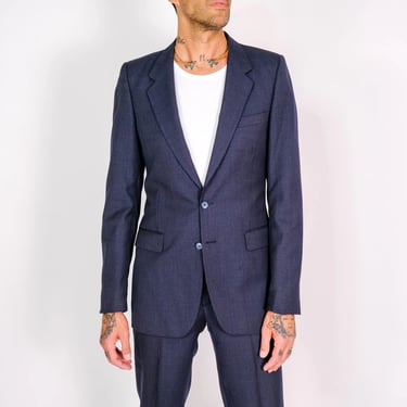 Vintage 70s Yves Saint Laurent Light Navy Blue & Amber Pinstripe Flare Leg Suit | Made in France | 100% Wool | 1970s YSL Designer Mens Suit 