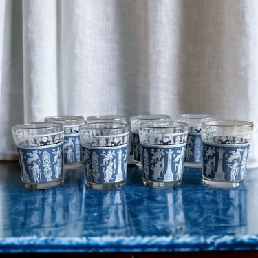 Vintage Jeannette Glass Corinthians Blue Whiskey Glasses Lot of 8 Shot Glasses 