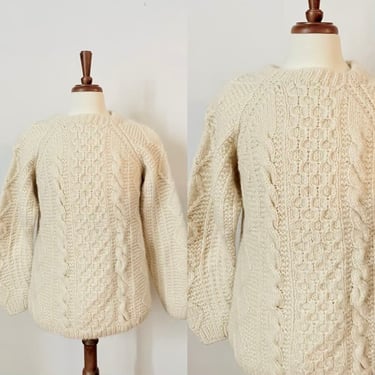 Vintage Fishermens' Sweater / Unisex / Pull Over / Cable Knit / Off White / Wool? / FREE SHIPPING 