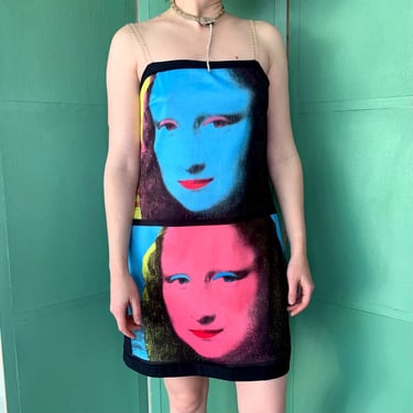 1990s Tripp NYC Pop Art Mona Lisa Dress with Jelly Straps - Size XS/S/M