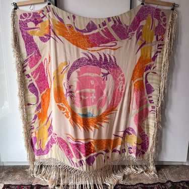 antique 1920s hand painted silk sea dragon shawl 