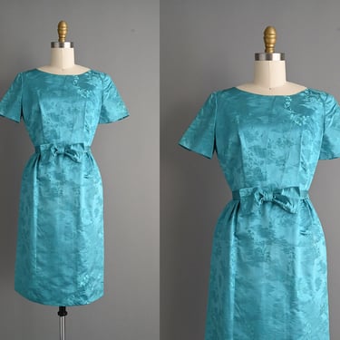 vintage 1950s Turquoise Silk Dress - Size Small 