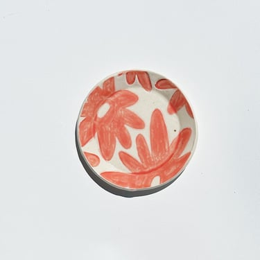ceramic trinket dish. floral splat 03. ring or jewelry tray. glazed stoneware. 4 inch plate. 