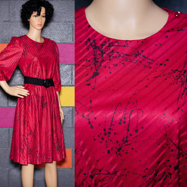 Vintage 1970s Splatter Paint Red Dress | Small | 18 