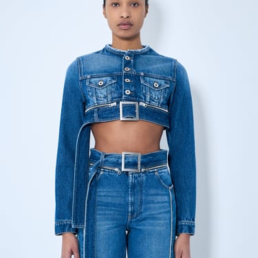 Jean Paul Gaultier Women Crop Denim Jacket With Zip-Belt