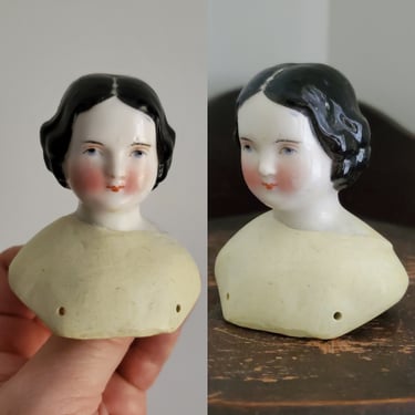 Antique China Doll Head with Visible Part - 2.75" Tall - Antique German Dolls - Doll Parts 