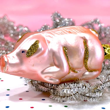 VINTAGE: Germany Pink Pig Glass Ornament - Mercury Ornament - Blown Figural Glass Ornament - Holidays, Christmas, Xmas 