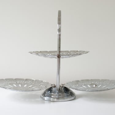 Vintage Storable Tiered Silver Tone Platter 