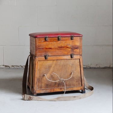 1930s french leather and wood fishing stool