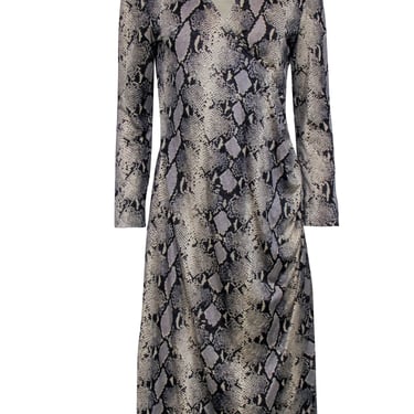 Diane von Furstenberg - Beige & Black Snakeskin Print Faux Wrap Dress Sz M