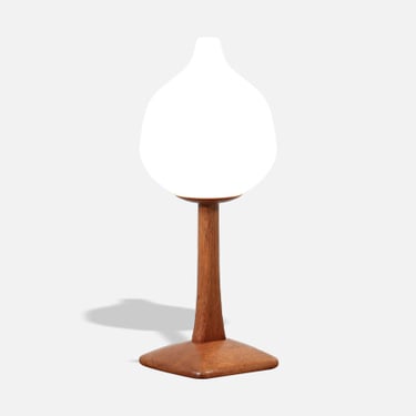 Swedish Frosted Glass & Sculpted Oak Table Lamp by Uno & \u00d6sten Kristiansson