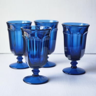 Imperial Old Williamsburg Deep Blue Ultra footed iced tea glass set of four 