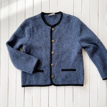 blue wool cardigan | STAPF Austrian vintage traditional folk dusty blue boiled wool cottagecore sweater 