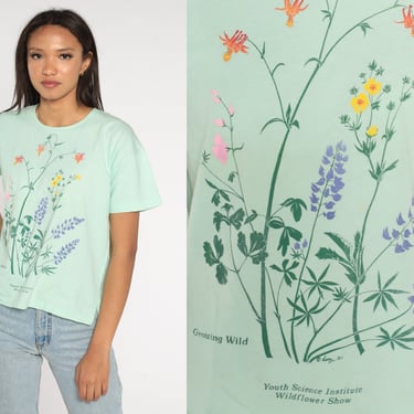 Wildflower Shirt 90s Floral T-Shirt Growing Wild Youth Science Institute Flower Graphic Tee Retro Single Stitch Green 1990s Vintage Medium 