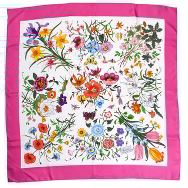 Gucci Iconic Flora by Vittorio Accornero Pink Border Silk Scarf