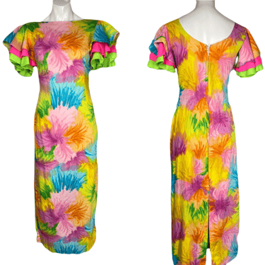 1960’s Neon Tie Dye Hawaiian Maxi Dress Size S
