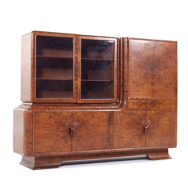 Art Deco Walnut Burlwood Credenza Hutch - mcm 