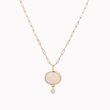 Opal & Diamond Paperclip Chain Necklace