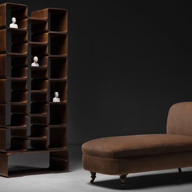 Rare Bookcase by Pierre Paulin / Reclining Daybed in Alpaca Wool by Rosemary Hallgarten