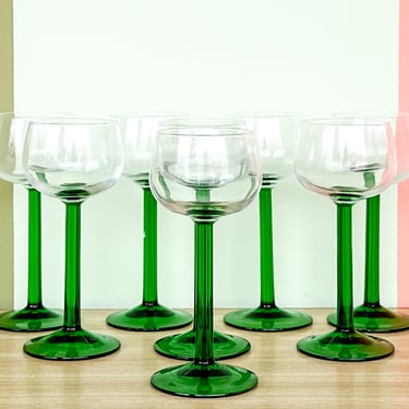 Set of Eight French Green Stem Glassware