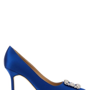 Manolo Blahnik Women Electric Blue Satin Hangisi Pumps