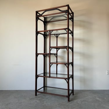 Mid-Century Faux Bamboo  and Leather Bookcase Or Etagere 