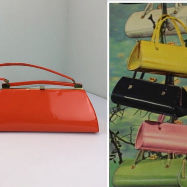 It Doesn't Fall Far From the Tree - Vintage 1960s Carrot Orange Vinyl Faux Patent Leather Handbag 