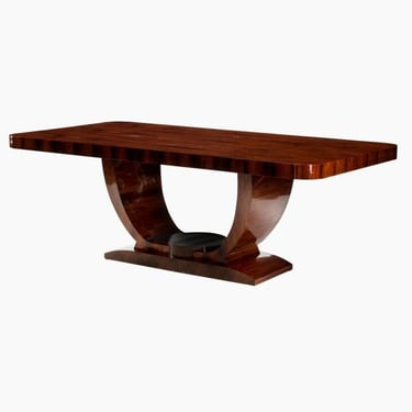 Monumental French Art Deco Rosewood Gondola Dining Table, Ruhlmann Style 