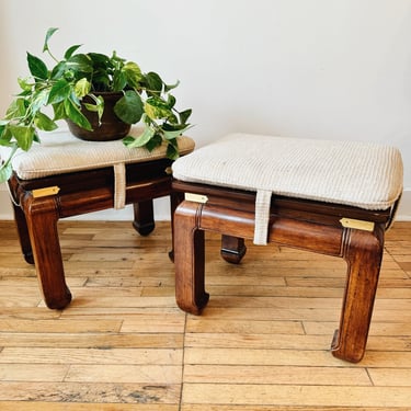 Wood Ottomans with Cream Cushions