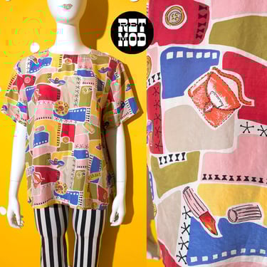 Girly Novelty Print Vintage 80s 90s Lipstick Shoes Purse Jewelry Silk Blouse 