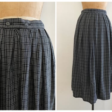 Vintage ‘80s ‘90s Lizwear black & white plaid skirt | softly pleated skirt, high waisted midi skirt, 6P XS/S 