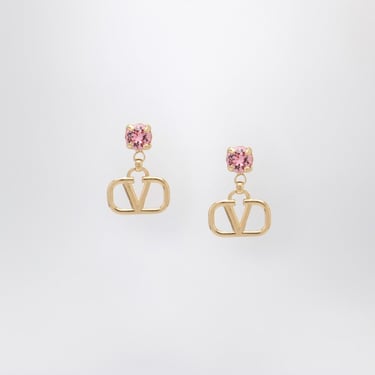 Valentino Garavani Gold Vlogo Signature Earrings With Pink Swarovski Women