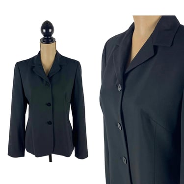 90s Black Blazer Women Medium, Gabardine Wool Blend, Tailored Suit Jacket, 1990s Minimalist Office Clothes from Ann Taylor Size 8 