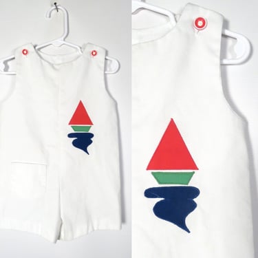 Vintage 80s Kids Sailboat Romper Made In USA Size XL 22-26LBS 