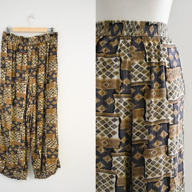 1980s/90s Printed Crinkle Rayon Pants 