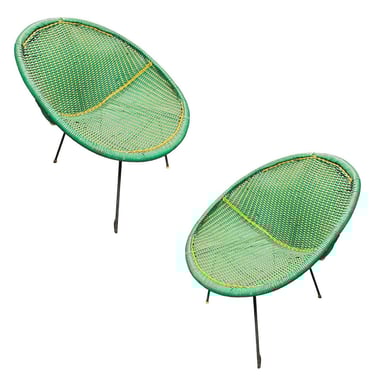 MCM Sam Avedon Styled Iron Outdoor/Patio Saucer Chair w/ Nylon Weaved Seat, Pair 