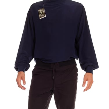 1990S Bocci Navy Blue Silk Dead Stock Mens Shirt Nwt 
