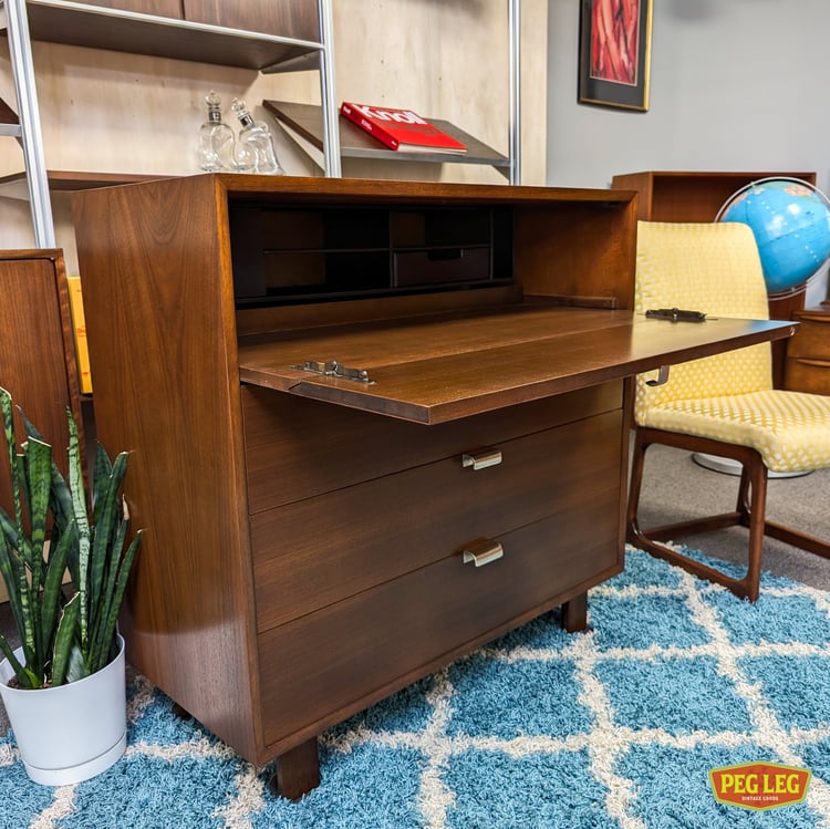 Mid-Century walnut highboy with secretary from the BSC series by George Nelson for Herman Miller