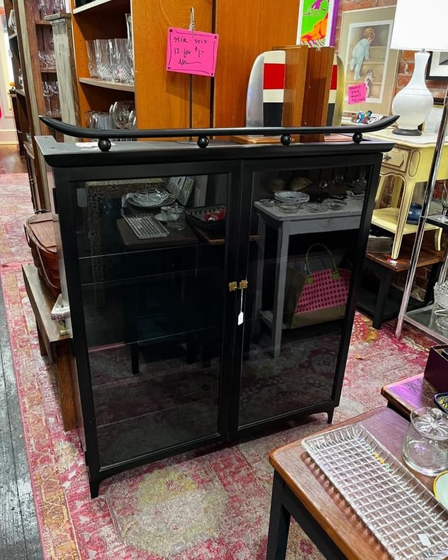 Glass front cabinet with Asian details. Keep those whatnots protected and visible! 41” x 12” x 49” 