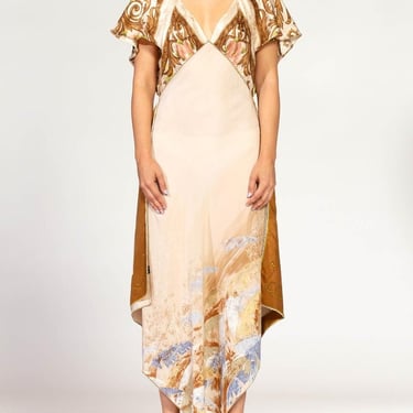 MORPHEW COLLECTION Pastel Earthtone Silk Backless Three- Scarf Dress 