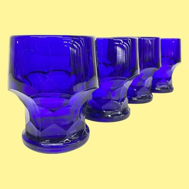 Vintage Viking Juice Glasses Retro 1960s Mid Century Modern + Cobalt Blue Glass + Georgian + Set of 4 + Breakfast Glassware + Kitchen Drink 