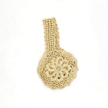 Vintage 1920s 1930s Crochet Thread Ball Holder Wristlet Bag, Handmade Depression Era Drawstring Pouch, Cottagecore Handicraft Aid 