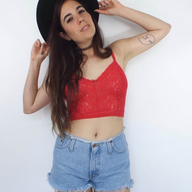 Vintage 90s High-Waist Distressed Denim Cut Off Shorts -- Size 27 