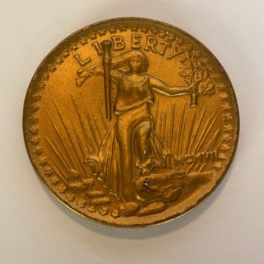 Ceramic Liberty Dollar Coin, Ceramic Gold Coin, Vintage Wall Hanging, Vintage Coin Decor, Golden Coin Sculpture, Vintage Ceramics, USA Decor 