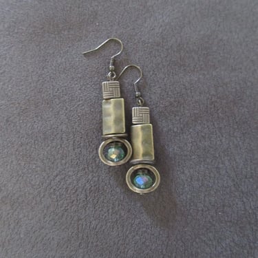 Antique bronze and pale green crystal earrings 