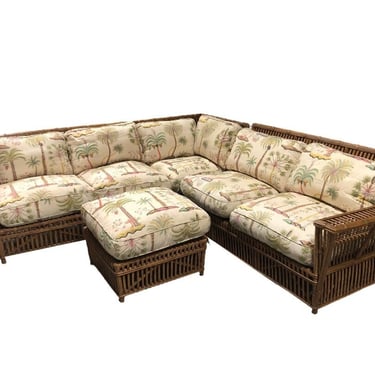 Presidents Stick Reed Rattan "Nantucket" L-Shaped Corner Sofa and Ottoman Livingroom Set 