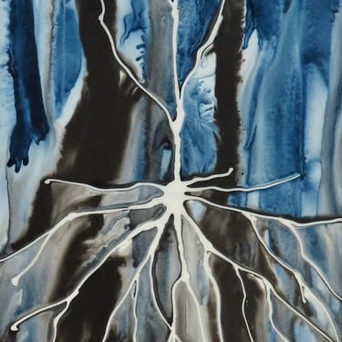 Indigo and Black Pyramidal Neuron - original ink painting on yupo of brain cell - neuroscience art 