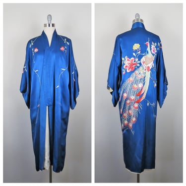Vintage 1930s silk embroidered kimono robe dressing gown one size 