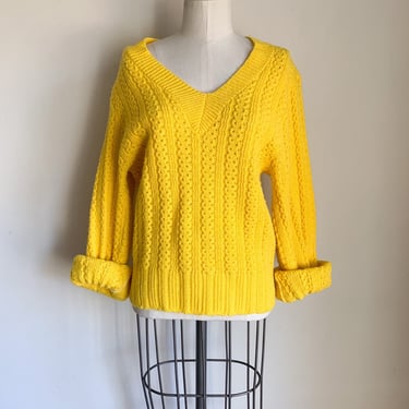 Vintage 1980s Bright Yellow Cable Knit Sweater / S 